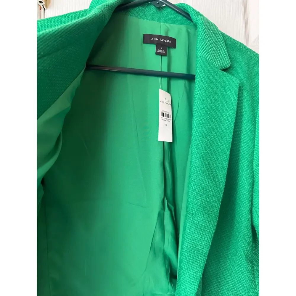 Ann Taylor Women’s Blazer Size 8 Green Gold Textured Classic Tailored - Picture 5 of 8